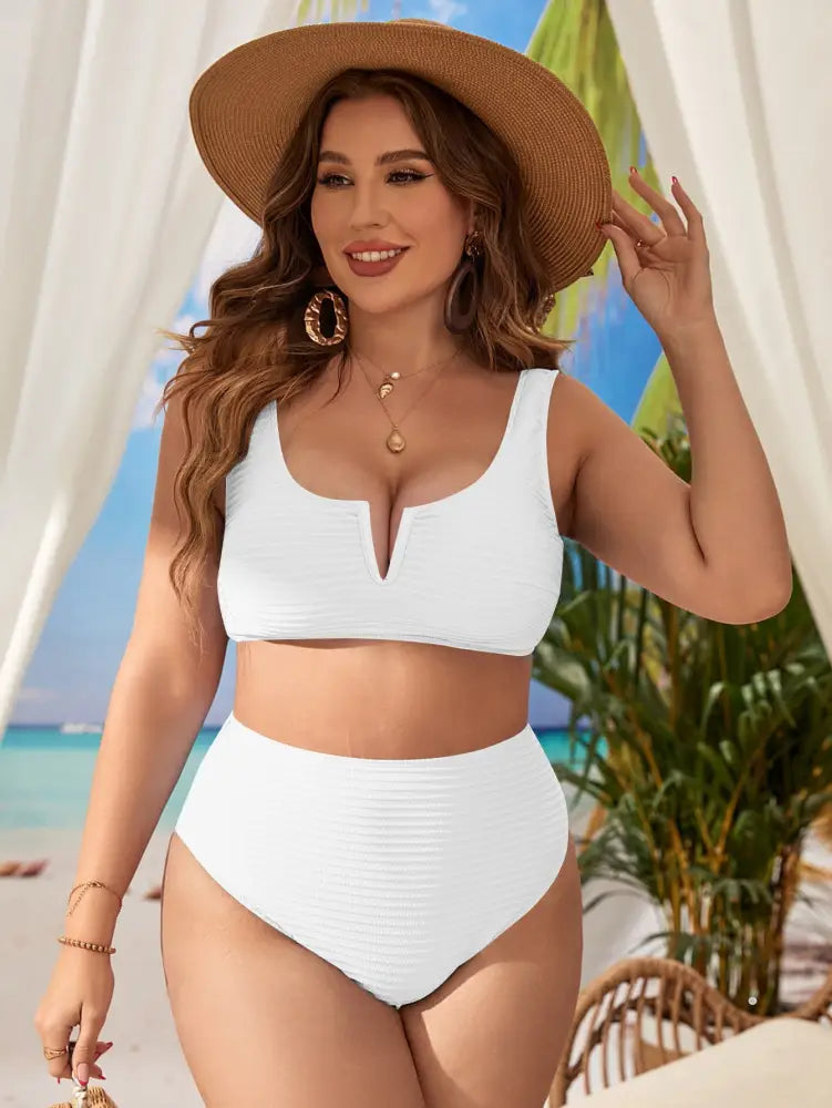 Biquíni Com Top Texturizado E Calcinha De Cintura Alta Larissa. Plus Size Branco / Gg (42-46)