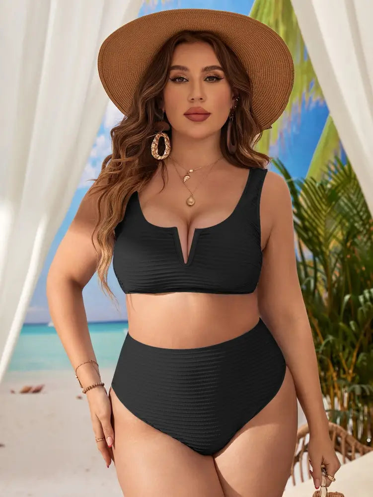 Biquíni Com Top Texturizado E Calcinha De Cintura Alta Larissa. Plus Size Conjunto Size