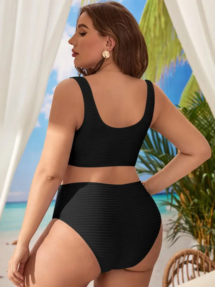 Biquíni Com Top Texturizado E Calcinha De Cintura Alta Larissa. Plus Size Conjunto Size