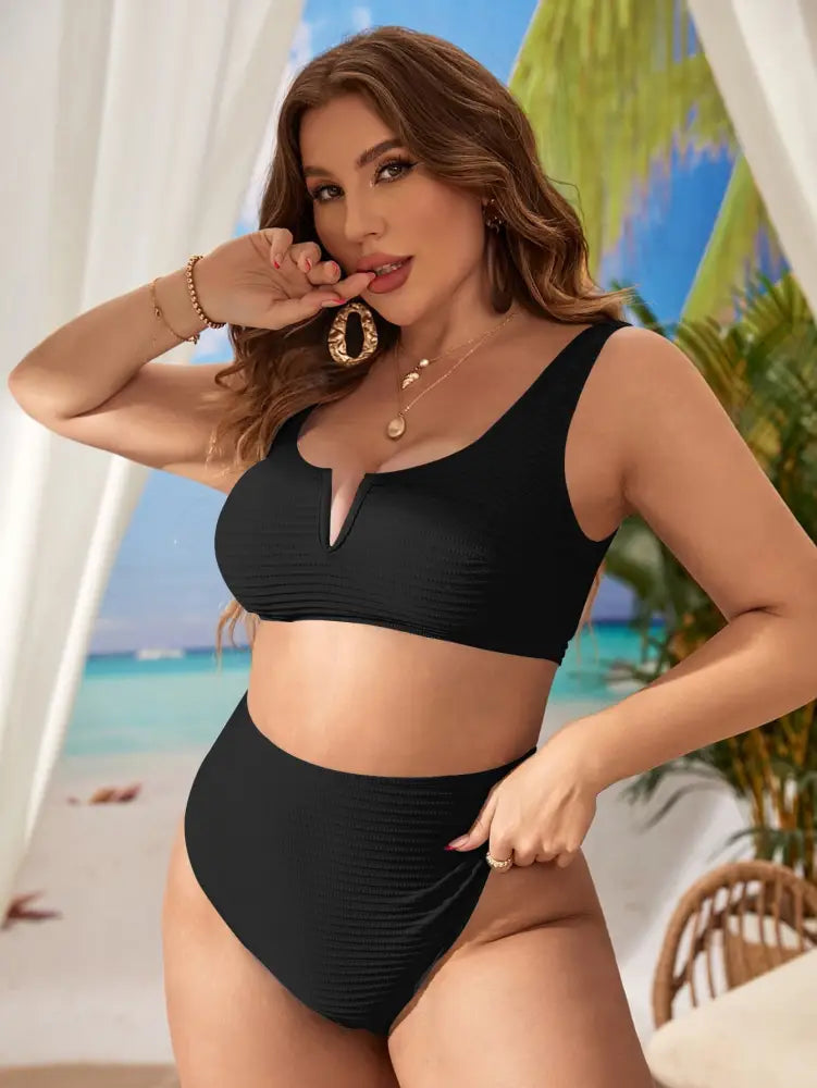 Biquíni Com Top Texturizado E Calcinha De Cintura Alta Larissa. Plus Size Conjunto Size