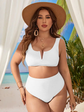 Biquíni Com Top Texturizado E Calcinha De Cintura Alta Larissa. Plus Size Conjunto Size