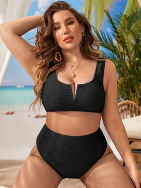 Biquíni Com Top Texturizado E Calcinha De Cintura Alta Larissa. Plus Size Conjunto Size