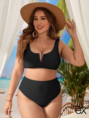 Biquíni Com Top Texturizado E Calcinha De Cintura Alta Larissa. Plus Size Preto / Gg (42-46)