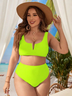 Biquíni Com Top Texturizado E Calcinha De Cintura Alta Larissa. Plus Size Verde Limão / Gg