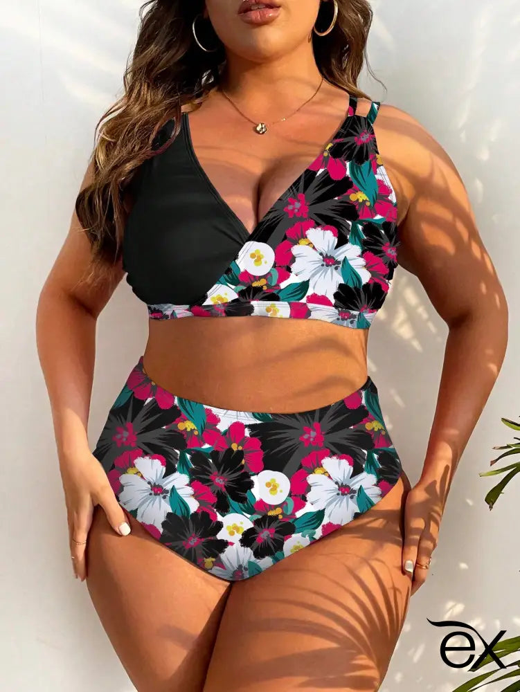 Biquíni de 2 Peças com Decote V e Cintura Alta para Verão na Praia Sammy. Plus Size