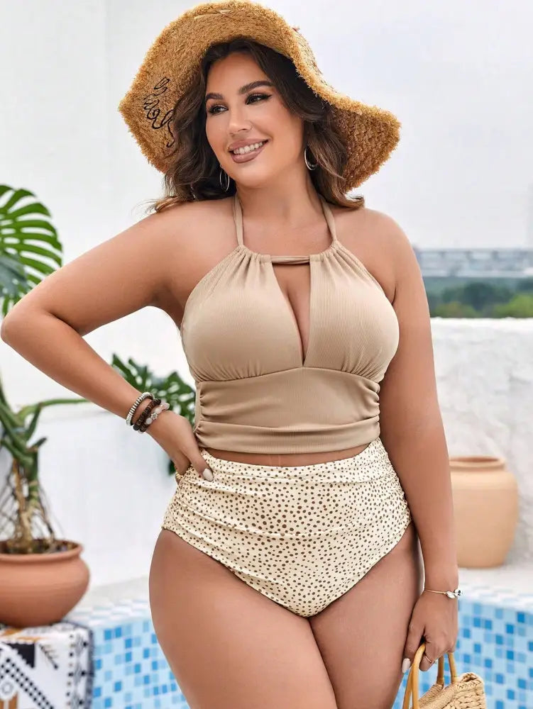 Bíquini De 2 Peças Com Estampa Dálmata Franzido Para Praia Callie. Plus Size Conjunto Biquíni