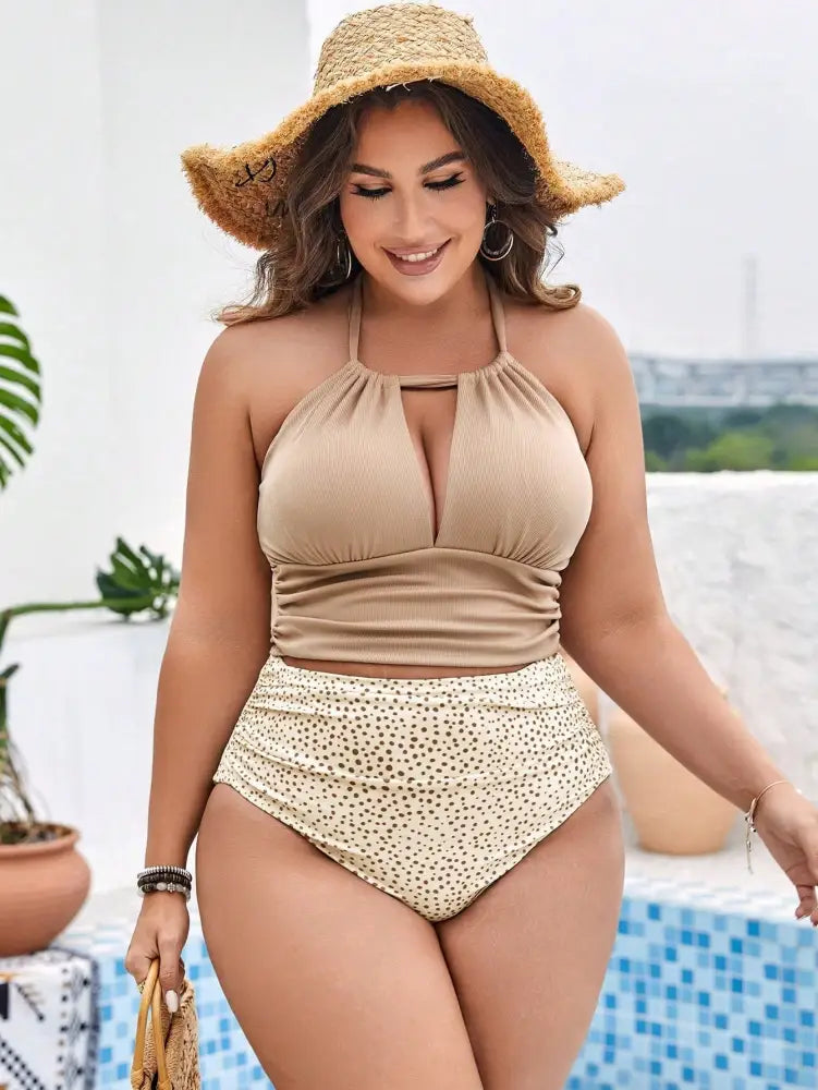 Bíquini De 2 Peças Com Estampa Dálmata Franzido Para Praia Callie. Plus Size Conjunto Biquíni