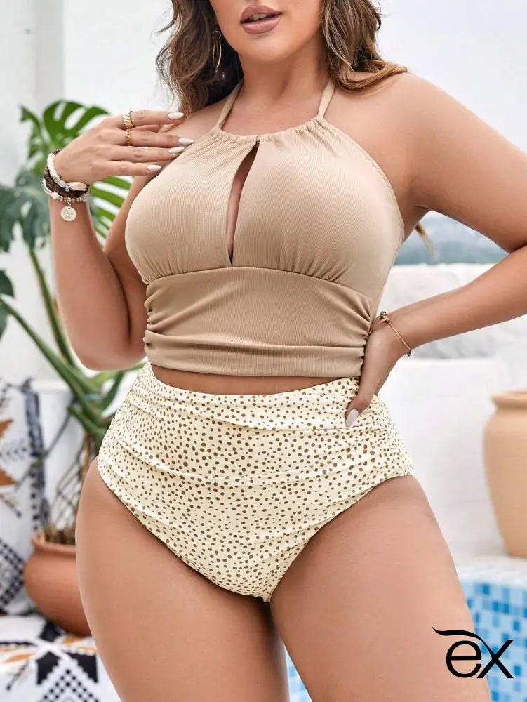 Bíquini de 2 peças com Estampa de Dálmata, Franzido para Praia, Callie. Plus Size