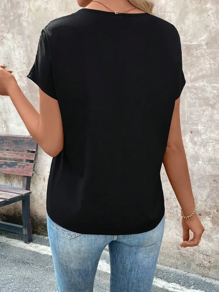 Blusa Casual Com Decote Em V E Apliques Artesanais Abbie Camisa Feminina