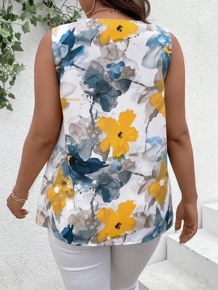 Blusa Casual Com Estampa Floral Em Tons Renata. Plus Size Plus Size