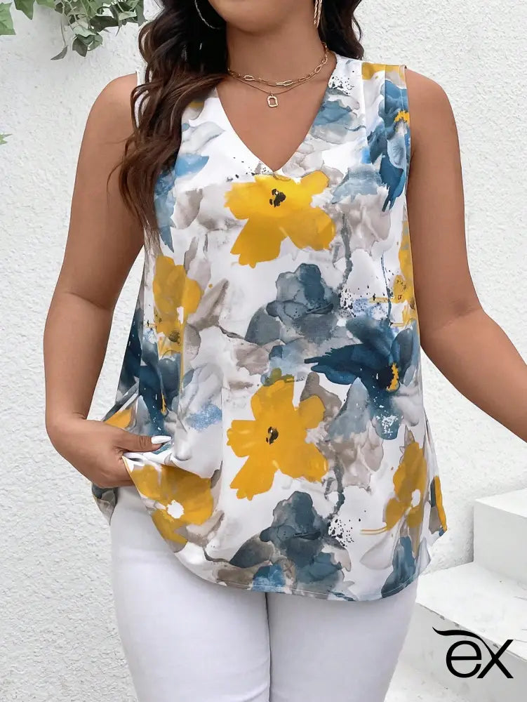 Blusa Casual com Estampa Floral em Tons Renata. Plus Size