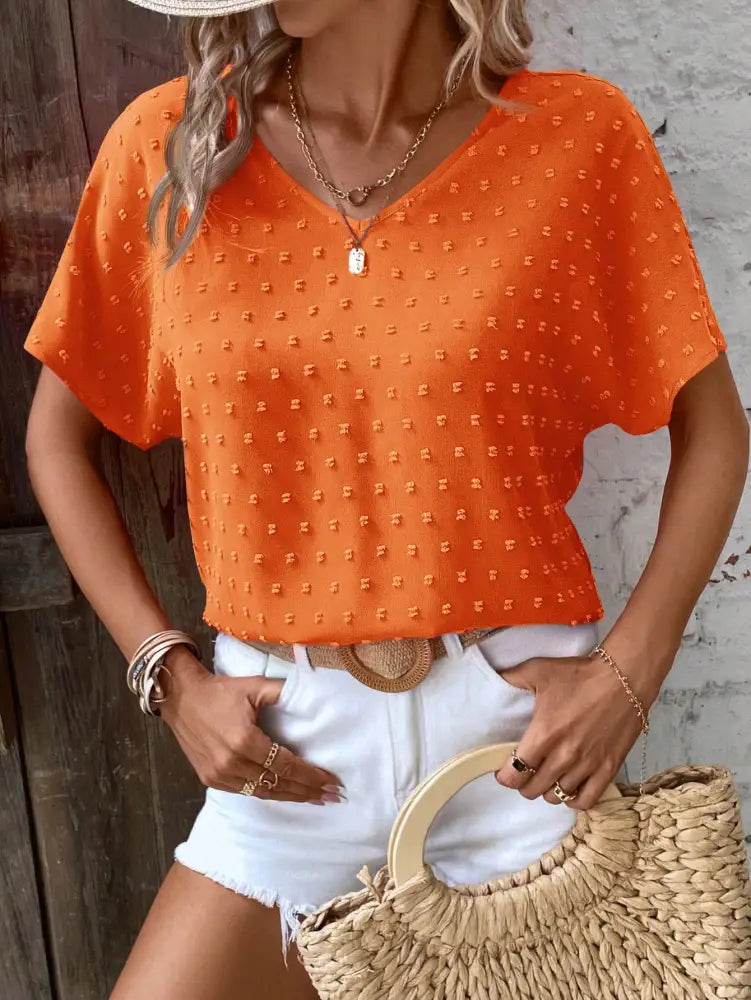 Blusa Casual Elegante Com Mangas Soltas E Detalhes Minimalistas Darcy Laranja / P (36-38) Camisa