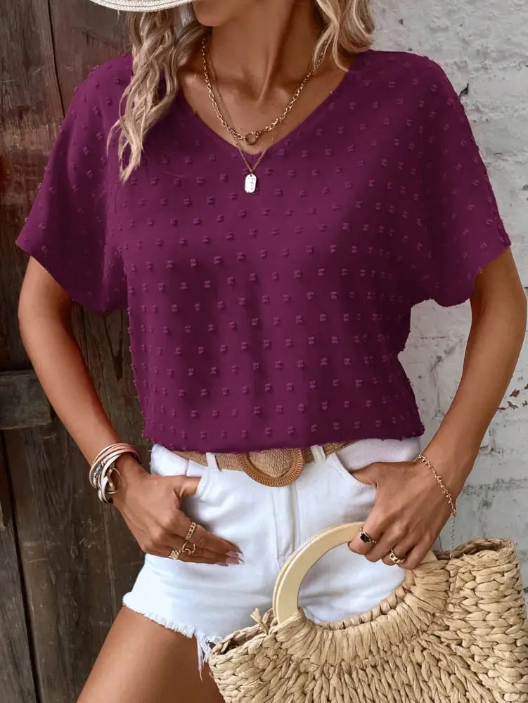 Blusa Casual Elegante Com Mangas Soltas E Detalhes Minimalistas Darcy Roxo / P (36-38) Camisa