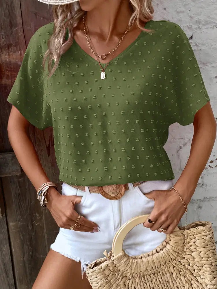 Blusa Casual Elegante Com Mangas Soltas E Detalhes Minimalistas Darcy Verde Oliva / P (36-38)