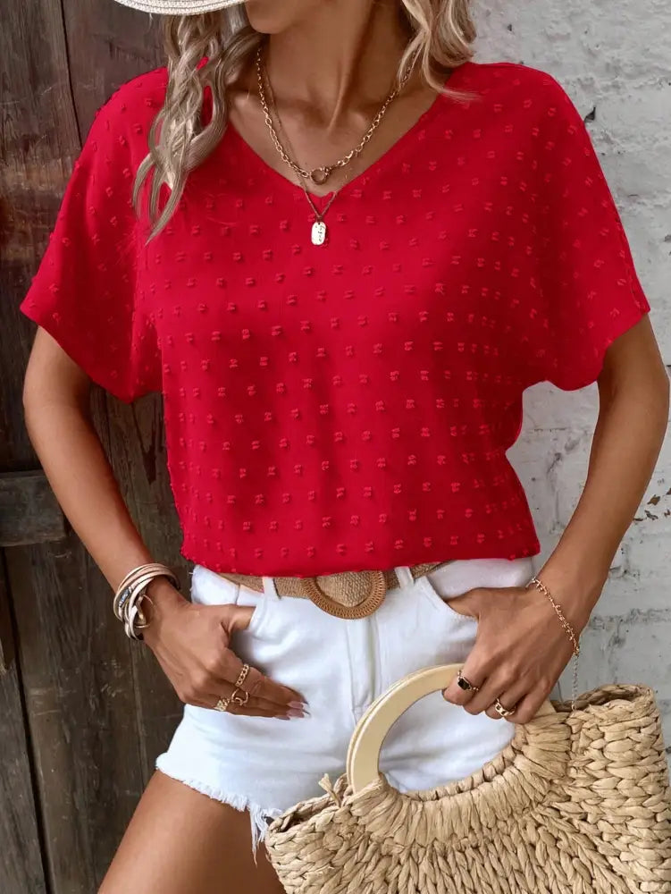 Blusa Casual Elegante Com Mangas Soltas E Detalhes Minimalistas Darcy Vermelho / P (36-38) Camisa