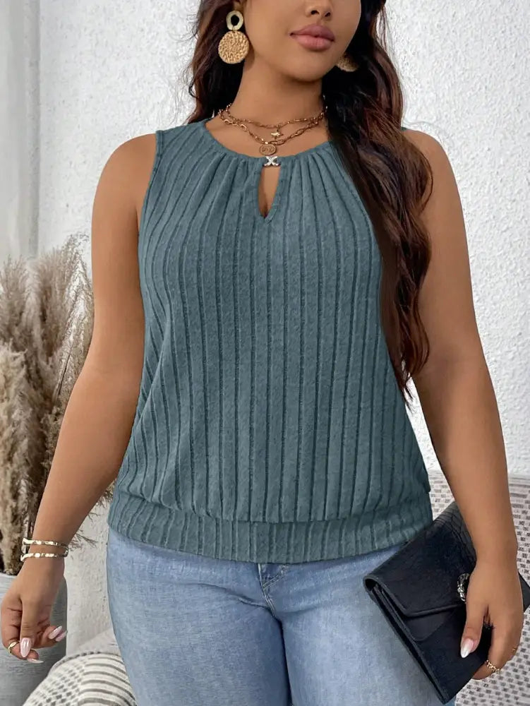 Blusa Casual Feminina De Malha Canelada Com Detalhe Vazado Layla. Plus Size Azul Menta / Gg (42-46)