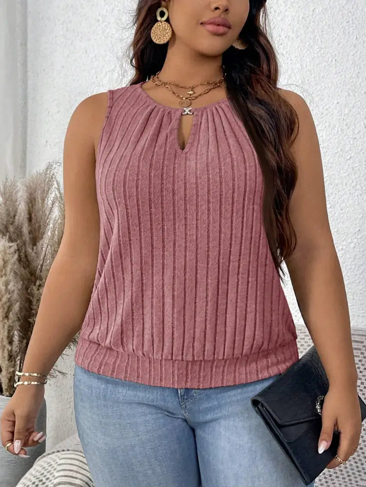 Blusa Casual Feminina De Malha Canelada Com Detalhe Vazado Layla. Plus Size Rosa / Gg (42-46) Tank