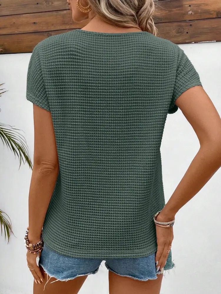 Blusa Casual Feminina Verde Em Tricô Com Detalhes Vazados Alondra Camiseta Feminina