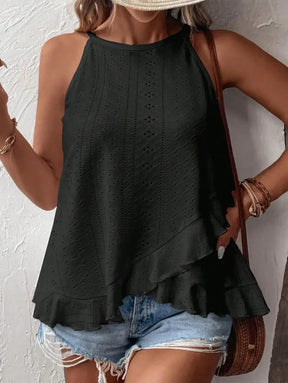 Blusa De Alça Com Detalhes Vazados E Acabamento Romântico Bruna. Plus Size Uma Peça