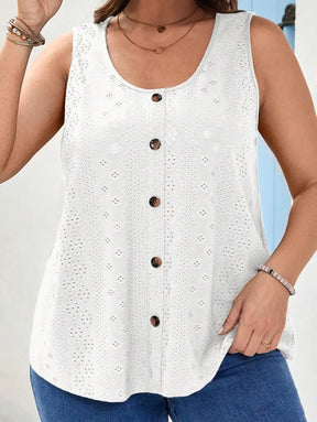 Blusa Elegante Com Bordado Vazado E Botões Frontais Tainara. Plus Size Branco / G1 (48-50) Tank