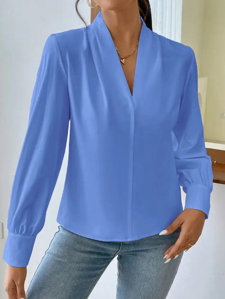 Blusa Elegante Com Design Sofisticado E Mangas Ajustadas Valdirene Azul Bebê / Pp (34-36) Camisa