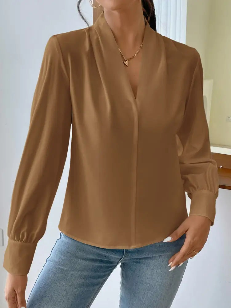 Blusa Elegante Com Design Sofisticado E Mangas Ajustadas Valdirene Castanho / Pp (34-36) Camisa