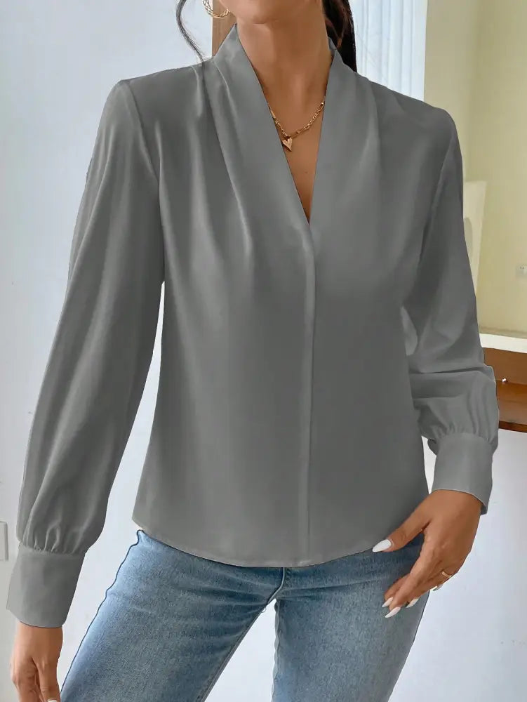 Blusa Elegante Com Design Sofisticado E Mangas Ajustadas Valdirene Cinza / Pp (34-36) Camisa