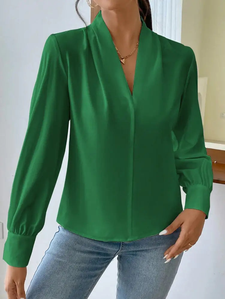 Blusa Elegante Com Design Sofisticado E Mangas Ajustadas Valdirene Verde / Pp (34-36) Camisa