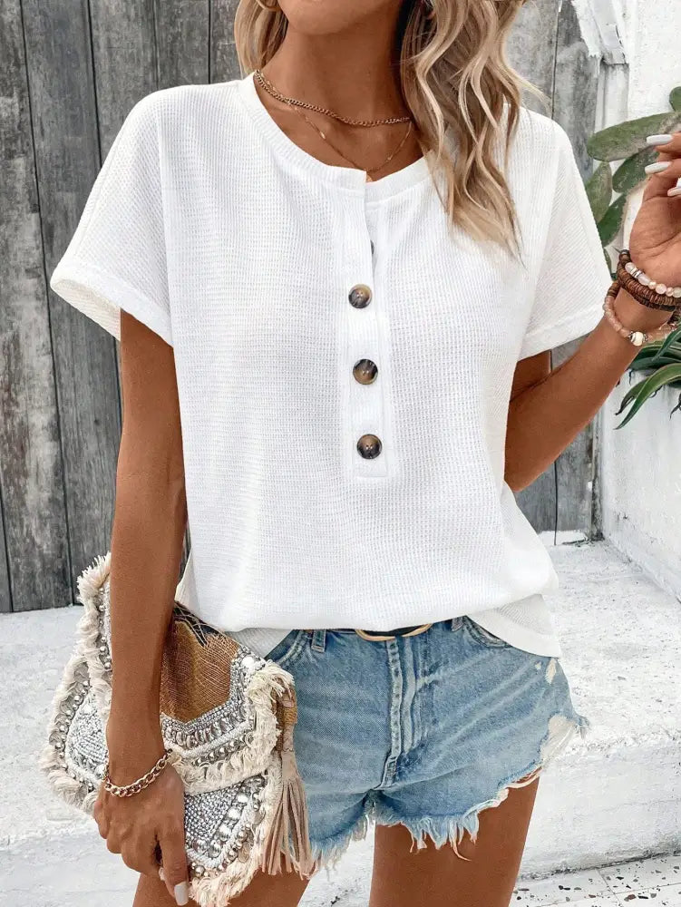 Blusa Elegante Em Tecido Texturizado Com Design Minimalista Lola Branco / P (36-38) Camiseta