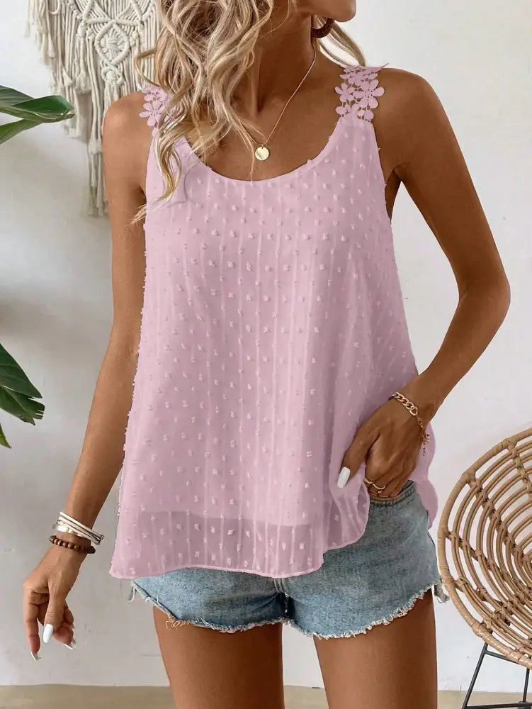 Blusa Elegantel Com Alças Decoradas E Textura De Poás Genesis Rosa / P (36-38) Femininos Tank