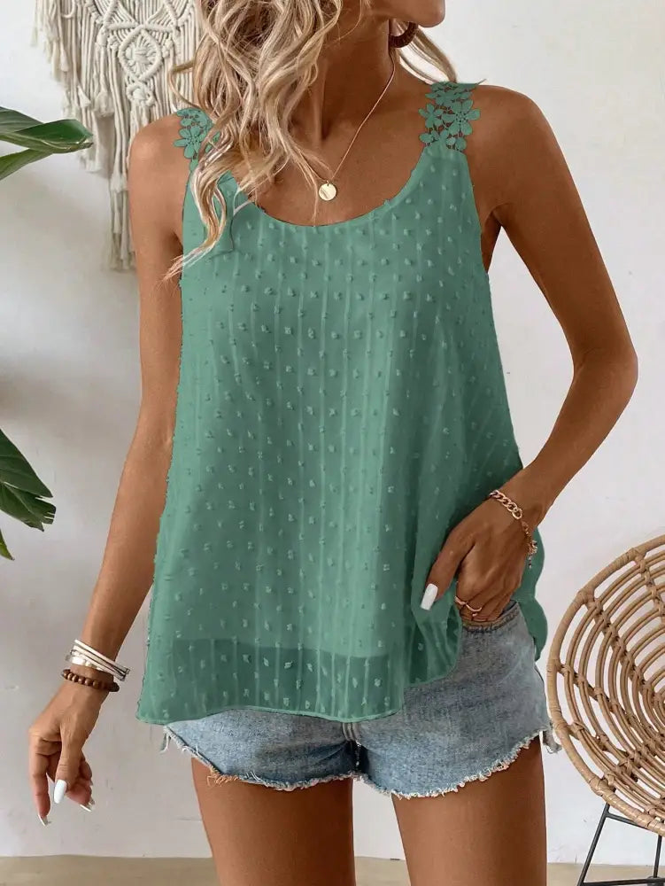 Blusa Elegantel Com Alças Decoradas E Textura De Poás Genesis Verde / P (36-38) Femininos Tank