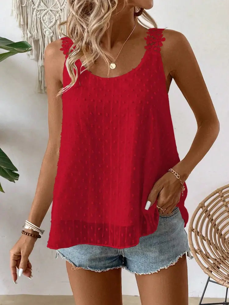 Blusa Elegantel Com Alças Decoradas E Textura De Poás Genesis Vermelho / P (36-38) Femininos Tank