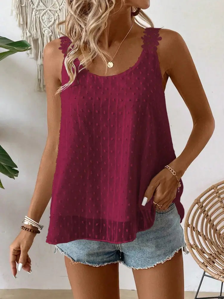 Blusa Elegantel Com Alças Decoradas E Textura De Poás Genesis Vinho / P (36-38) Femininos Tank