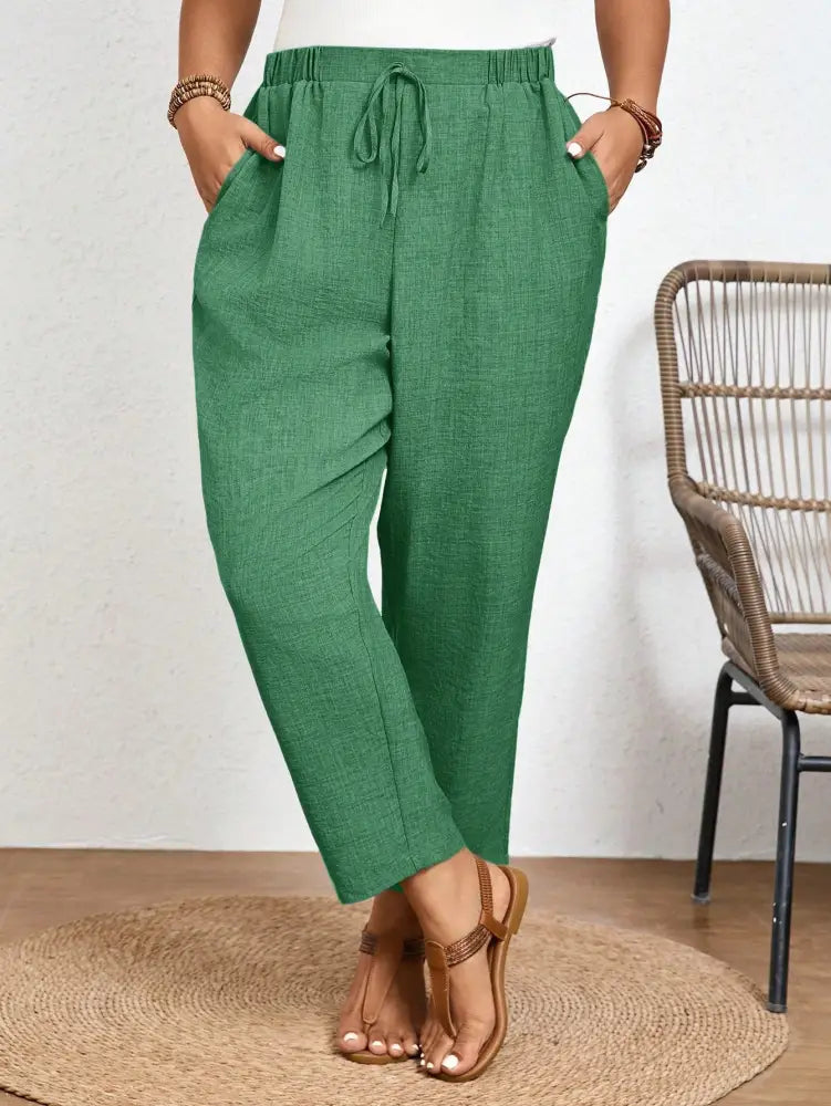 Calça Feminina Afilada Com Cintura Ajustável Odette. Plus Size Verde / Gg (42-46) Calças