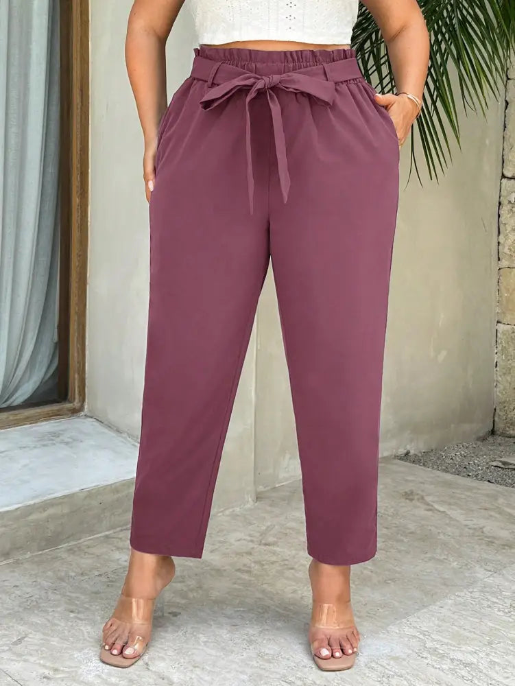 Calça Feminina Cropped Com Cinto E Cintura Franzida Karina. Plus Size Roxo / Gg (42-46) Calças