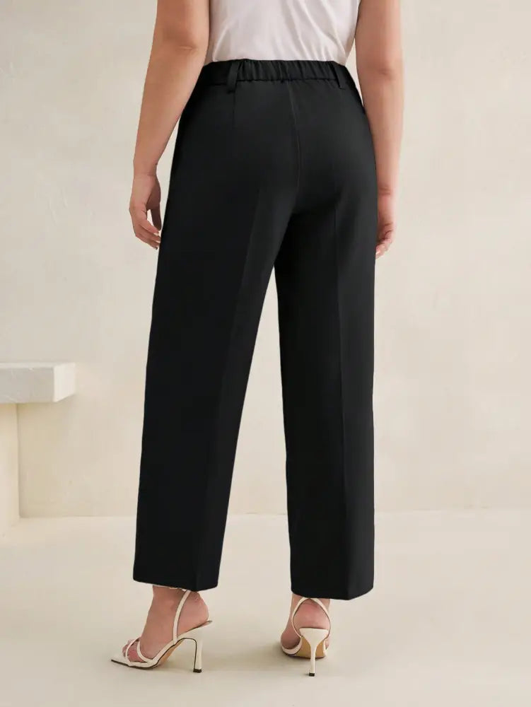 Calça Feminina De Perna Larga Com Cintura Alta E Cordão Ajustável Luci. Plus Size Calças