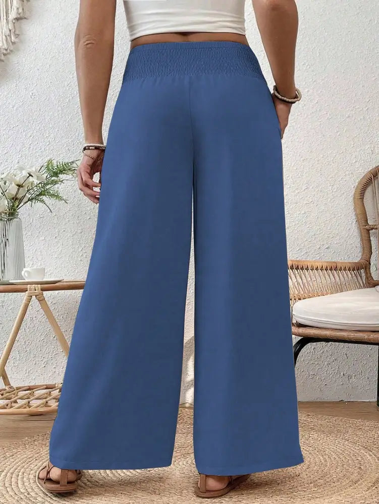 Calça Feminina De Perna Larga Com Cintura Franzida Amanda. Plus Size Calças