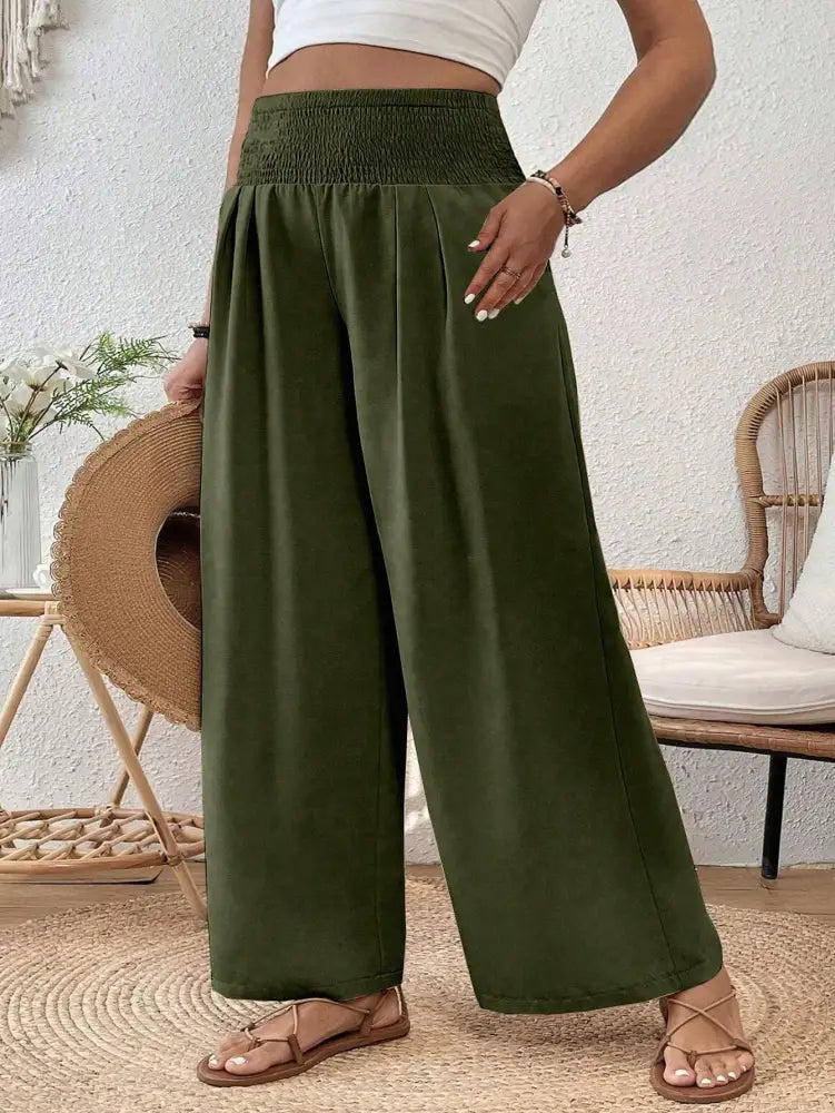 Calça Feminina De Perna Larga Com Cintura Franzida Amanda. Plus Size Calças