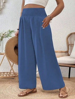 Calça Feminina De Perna Larga Com Cintura Franzida Amanda. Plus Size Calças