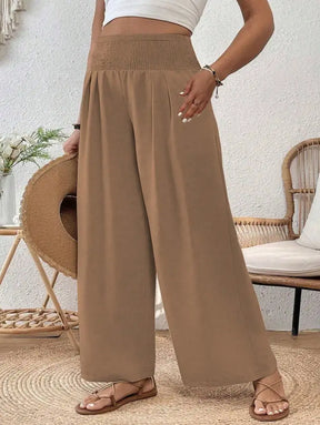 Calça Feminina De Perna Larga Com Cintura Franzida Amanda. Plus Size Calças