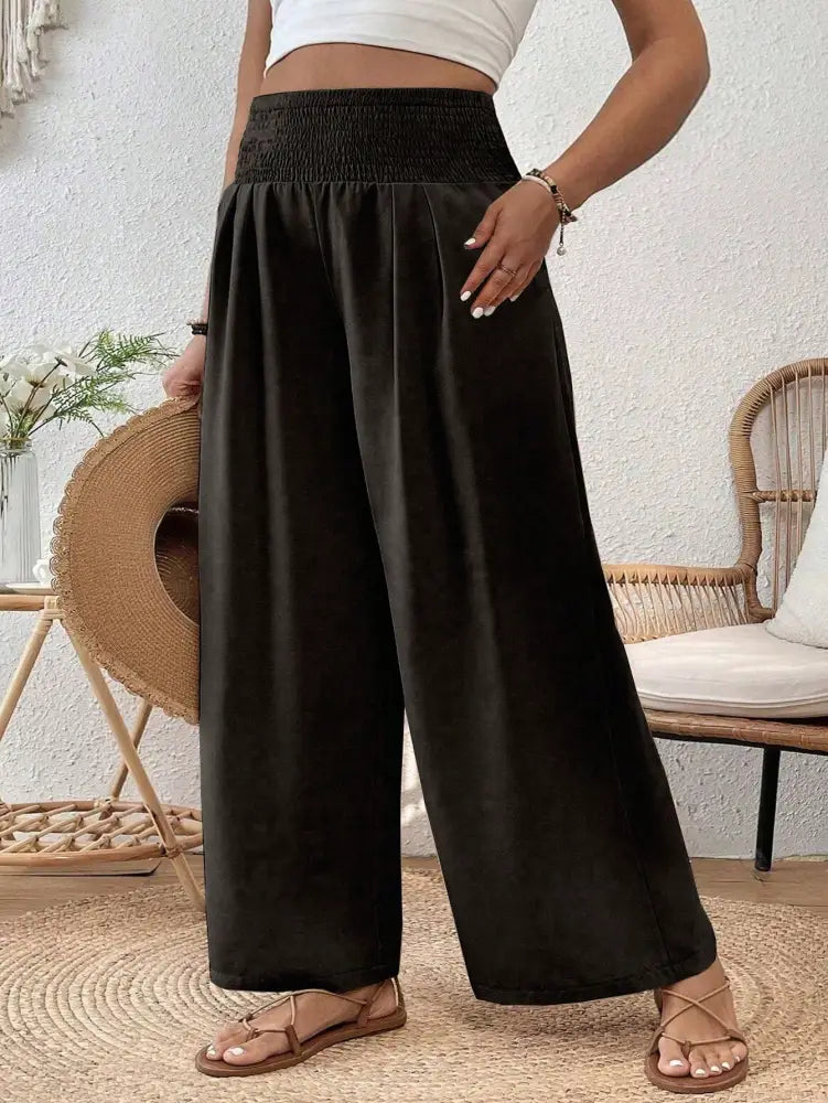 Calça Feminina De Perna Larga Com Cintura Franzida Amanda. Plus Size Calças