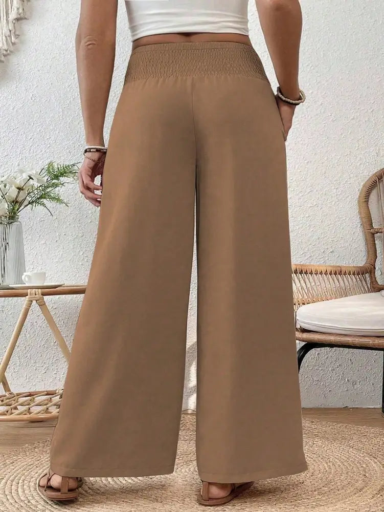 Calça Feminina De Perna Larga Com Cintura Franzida Amanda. Plus Size Calças