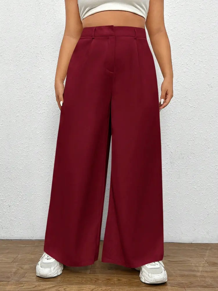 Calça Feminina De Perna Larga E Cintura Alta Gabriela. Plus Size Calças