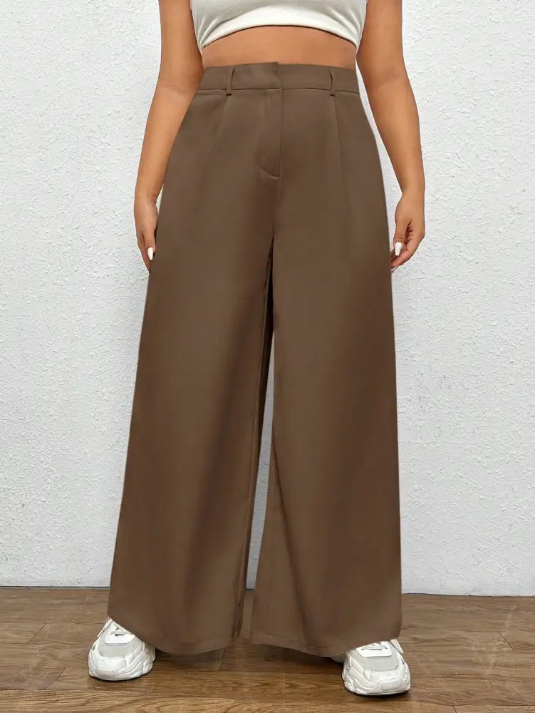 Calça Feminina De Perna Larga E Cintura Alta Gabriela. Plus Size Calças