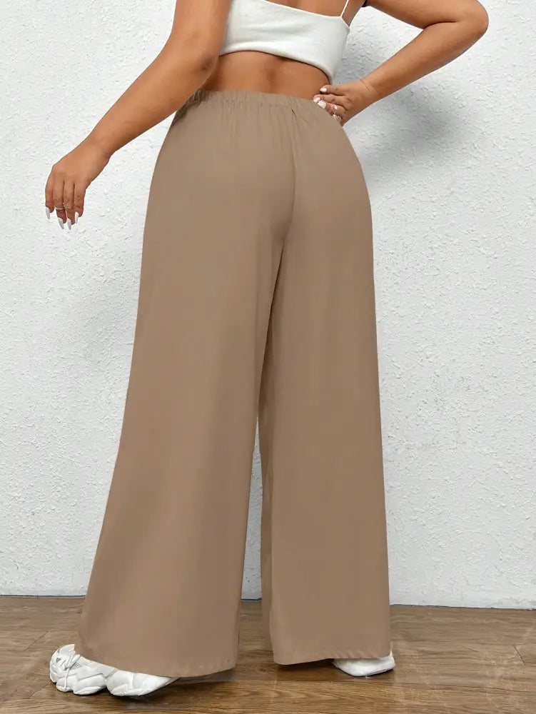 Calça Feminina De Perna Larga E Cintura Alta Gabriela. Plus Size Calças