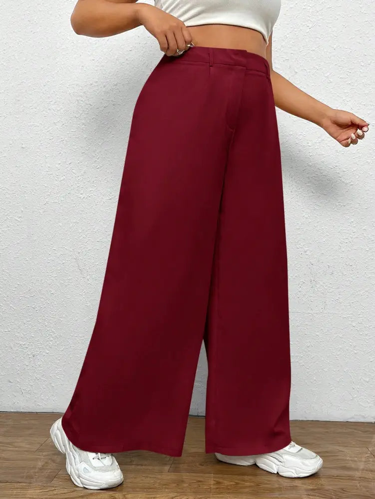 Calça Feminina De Perna Larga E Cintura Alta Gabriela. Plus Size Calças