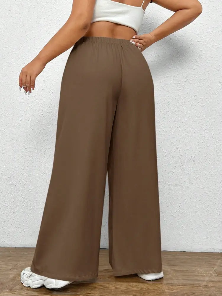 Calça Feminina De Perna Larga E Cintura Alta Gabriela. Plus Size Calças