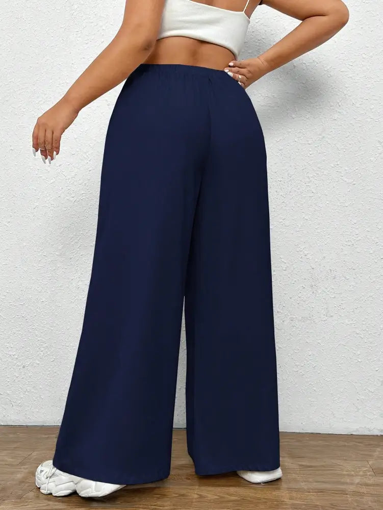 Calça Feminina De Perna Larga E Cintura Alta Gabriela. Plus Size Calças