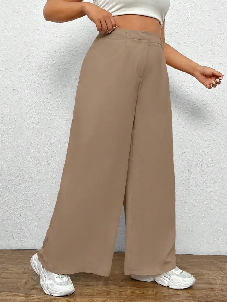 Calça Feminina De Perna Larga E Cintura Alta Gabriela. Plus Size Calças