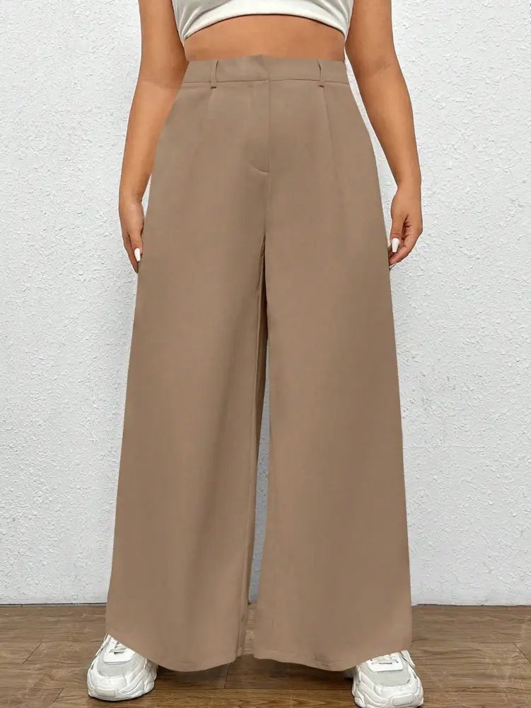 Calça Feminina De Perna Larga E Cintura Alta Gabriela. Plus Size Calças